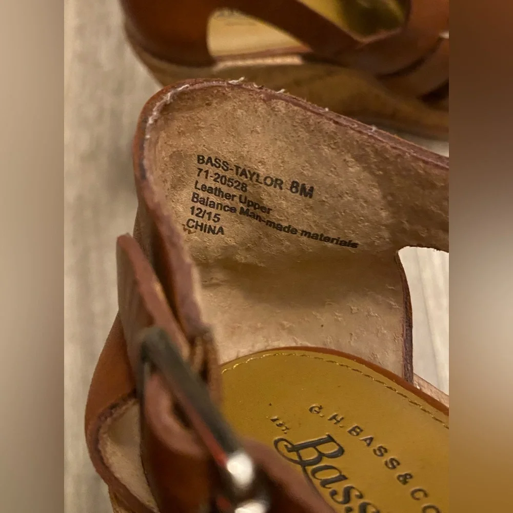 G HBass & Co Wedges Taylor Camel Brown Leather Strappy Platform Cork Heel sz 8M - Picture 8 of 16